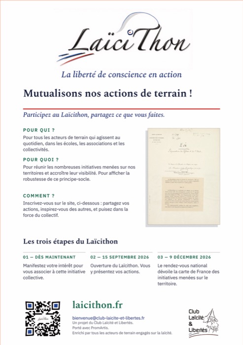 Le flyer du Laïcithon, format A5, à imprimer et à afficher.